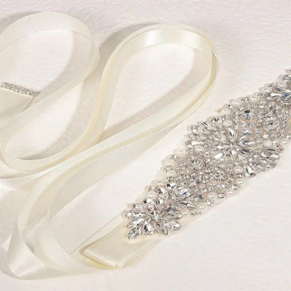 Rhinestone and Pearl Bridal Wedding Dress Belt Waist Chain Sash - Picture 7 of 10